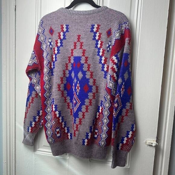 VTG Sweater Womens Geometric Knit Pullover Grandma Preppy Patriotic Fair Isle - Picture 5 of 6
